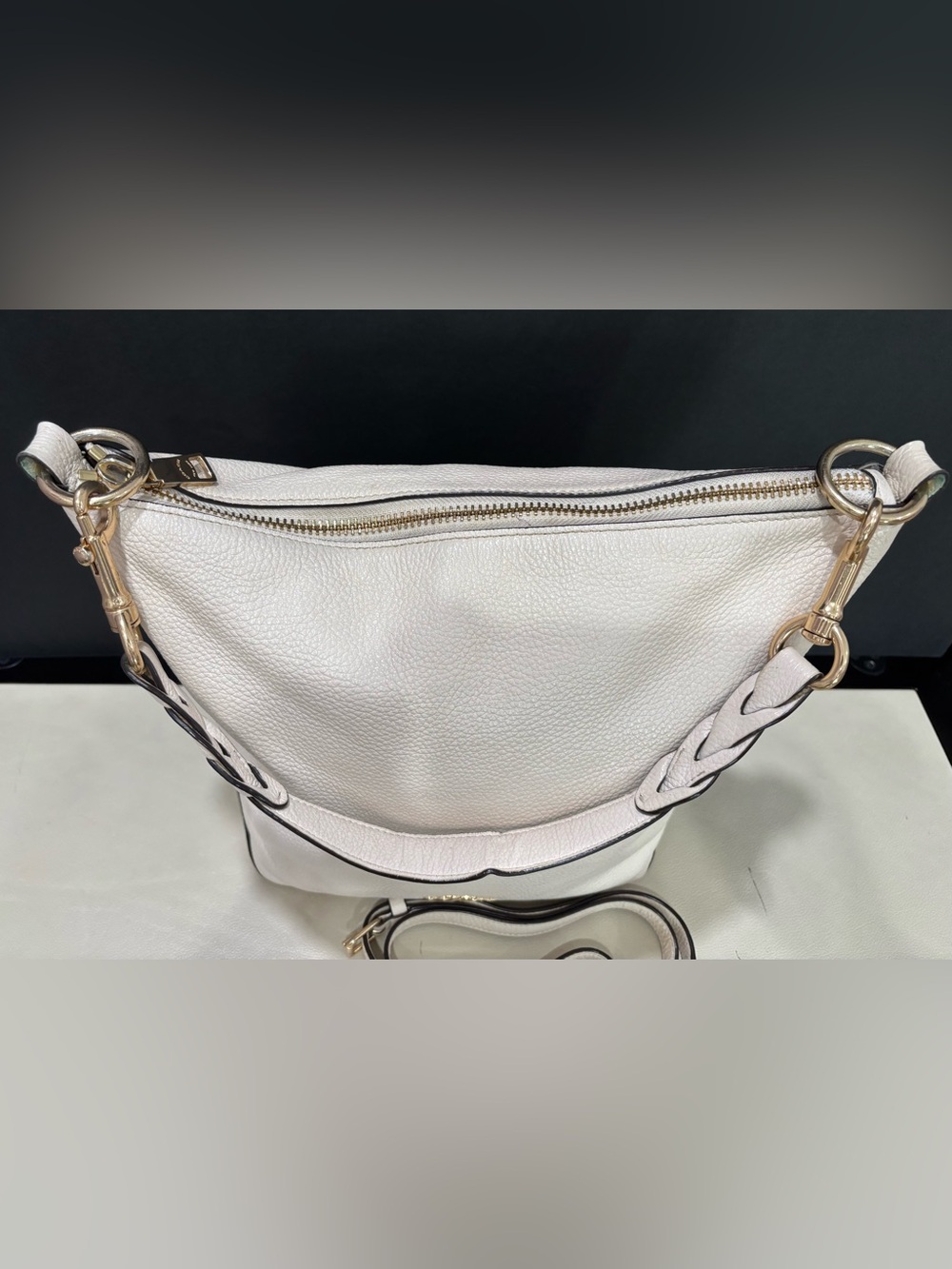Coach Abby Hobo White Pebbled Leather Duffle F31507 Summer Wedding Bride Bridal - Picture 3 of 13